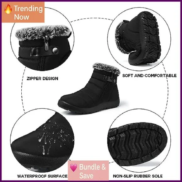 Waterproof Fur Lined Winter Snow Boots Women's Ankle Boots Non Slip